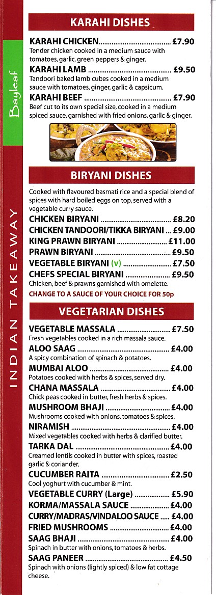Bayleaf Indian takeaway menu in Pyle
